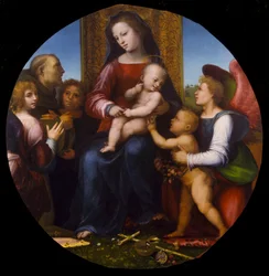 Toegeschreven aan Fra Bartolommeo - Maagd en kind met het kindje Johannes de Doper, Franciscus en drie engelen, ca. 1510, K148