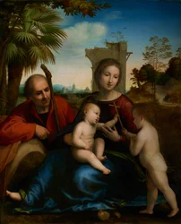 De rust tijdens de vlucht naar Egypte met de heilige Johannes de Doper, ca. 1509