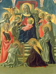 Madonna en Kind op de troon met engelen en heiligen