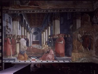 De Viering van de Relieken van St. Stefanus (toont een deel van de Martelaarschap van St. Stefanus), 1452-66