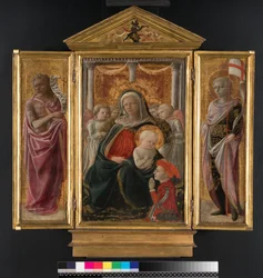 Drieluik: Madonna en Kind met St. Johannes de Doper en St. Joris