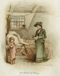 Een vrouw met een dienblad naast een bed