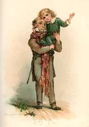 Bob Cratchit draagt Tiny Tim