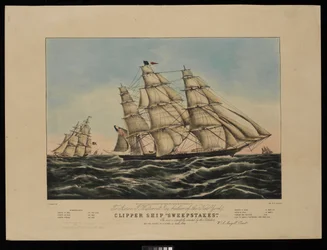 Aan Aaron J Westervelt Esq. bouwer van het New York clipper schip Sweepstakes, deze prent is respectvol opgedragen door de uitgevers