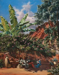 Frances Kennedy Schultze schildert onder een pergola, Algiers