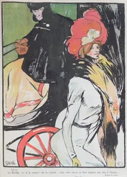 Cartoon met een koetsier en een courtisane, 1901