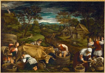 Herfst - Mozes ontvangt de tafelen der wet (schilderij op canvas)