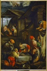 Winter, varkens slachten (schilderij op doek)