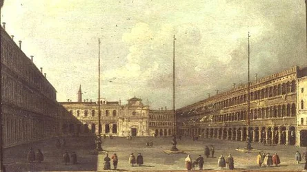 Het Piazza San Marco, Venetië, met figuren