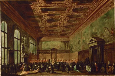 La salle du college au palais des Doges a Venise - De raadszaal in het paleis van de Doges, Venetië ...
