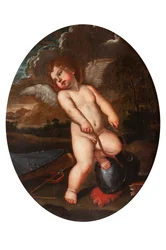 Putto Alato breekt de instrumenten van Minerva