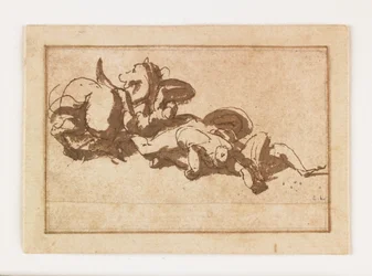 Studie van twee dode figuren en een paard