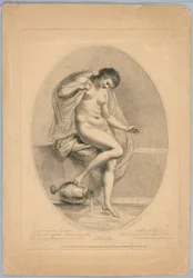 Een naiad (vrouw die in een bad stapt)