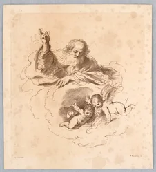 De Almachtige in de wolken, met twee jongensengelen