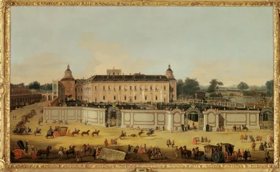 De gasten komen aan bij het paleis van Aranjuez, Spanje (schilderij op doek)