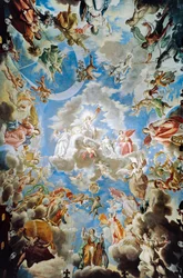 Apotheose, Pamphilj Huis fresco door Francesco Cozza, Palazzo Doria Pamphilj, Rome, Italië