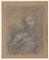 Halflange Vrouwelijke Figuur (recto); Zittende Soldaat in Pantser (verso)