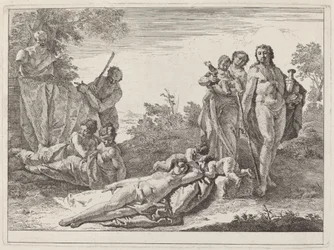 Apollo en Nimfen in een Landschap met een Buste van Pan