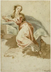 Geklede vrouwelijke figuur in gebed