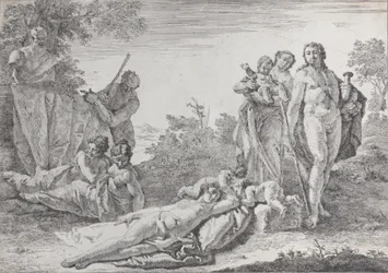Negen figuren bij een Herm van Pan, uit Bacchanalen en Geschiedenissen, 1744