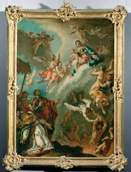 Paus Gregorius I en Sint Vitalis bemiddelen bij de Madonna voor de zielen in het vagevuur (schilderij op doek)