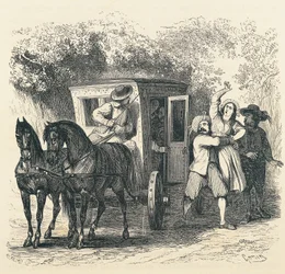 Ontvoering van Lucy, episode uit Betrothed, door Alessandro Manzoni, illustratie door Francesco Gonin voor de editie van 1840