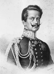 Portret van Vittorio Emanuele II, eerste koning van Italië, lithografie door Francesco Gonin