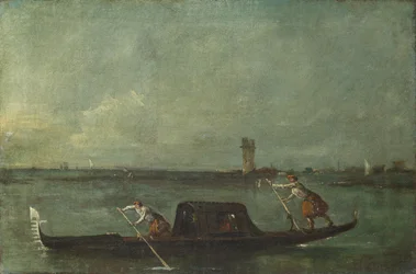 Een gondel op de lagune bij Mestre, na 1780