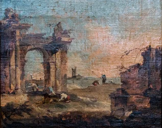 Caprice met figuren en ruïnes, ca. 1775-1780 (olieverf op hout)