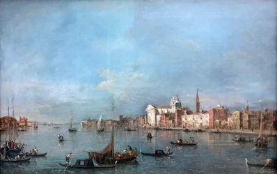 Duits: Blick auf den Giudecca-Kanal nach Nordwesten mit den Zattere Uitzicht over het Giudecca-kanaal naar het noordwesten met de Zattere