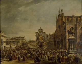 Paus Pius VI zegent de menigte op Campo SS Giovanni e Paolo, Venetië, 1782