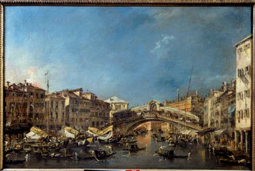 De Rialtobrug in Venetië in de 18e eeuw