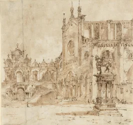 Uitzicht op Campo San Zanipolo met het tijdelijke platform opgericht voor het bezoek van paus Pius VI