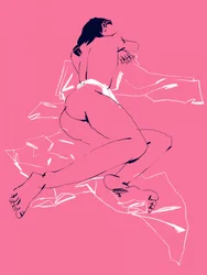 Een slapend meisje, achteraanzicht, roze
