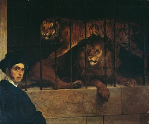 Zelfportret met een tijger en leeuw