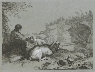 Herder met schaap en geit
