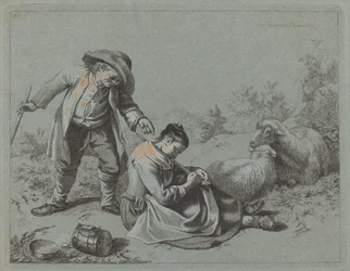 Boer plaagt een slapend meisje met een takje, 1763