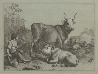 Zittende Herder met een Stier en Kalf
