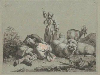 Slapende Boer en Staande Spinner, 1763