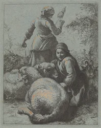 Vrouw Spinner en een Herder met Kudde