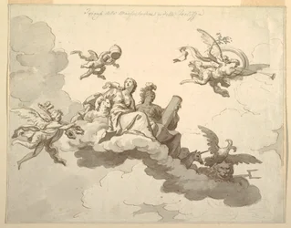 Tekening, Ontwerp voor een geschilderd plafond: Triomf van zachtmoedigheid en kracht, ca. 1780