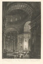 Interieur van de Sint-Pieter, met de verlichting van het kruis van Sint-Pieter