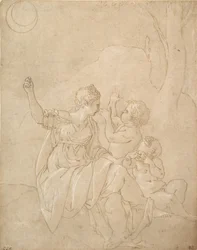 Klassieke Vrouwelijke Figuur Diana of Venus met Twee Kinderen, ca. 1539-42