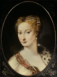 Portret van Diane de Poitiers (1499-1566), vrouwe van Brézé, hertogin van Valentinois. Schilderij van Francesco Primaticcio, bekend als Il Primaticcio (1504-1570)