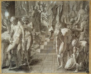 Het Persepolis Maskerade. Tekening door Francesco Primaticcio, bekend als De Primatice (1504-1570)