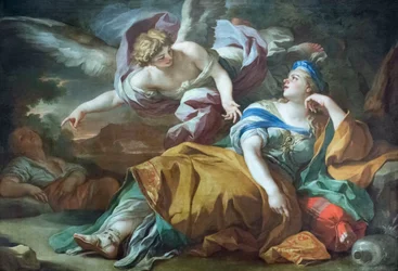 Hagar en Ismaël in de woestijn getroost door een engel