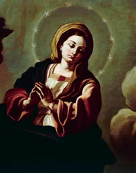 Onbevlekte Ontvangenis, schilderij op doek toegeschreven aan Francesco Solimena (1657-1747), Kathedraal van San Pardo, Larino, Molise, Italië