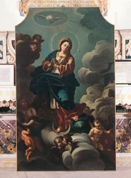 Onbevlekte Ontvangenis, schilderij op doek toegeschreven aan Francesco Solimena (1657-1747), Kathedraal van San Pardo, Larino, Molise, Italië