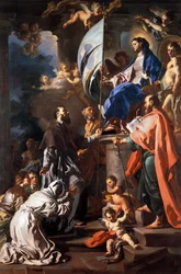 St. Bonaventura ontvangt Banier van het Heilig Graf van Madonna, door Francesco Solimena (1657-1747), Kathedraal van San Paolo, Aversa, Campania, Italië