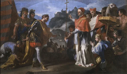 De ontmoeting tussen koning Ratchis van de Longobarden en paus Zacharias tijdens het beleg van Perugia